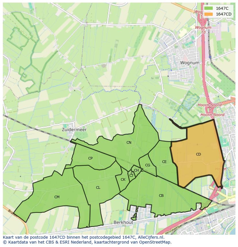 Afbeelding van het postcodegebied 1647 CD op de kaart.