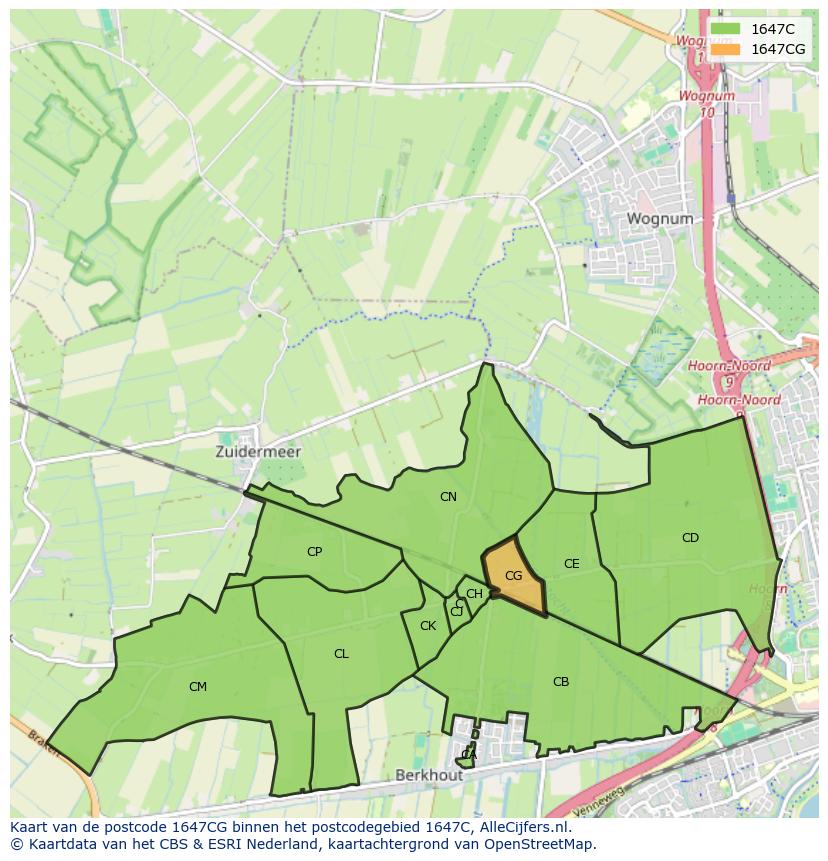 Afbeelding van het postcodegebied 1647 CG op de kaart.