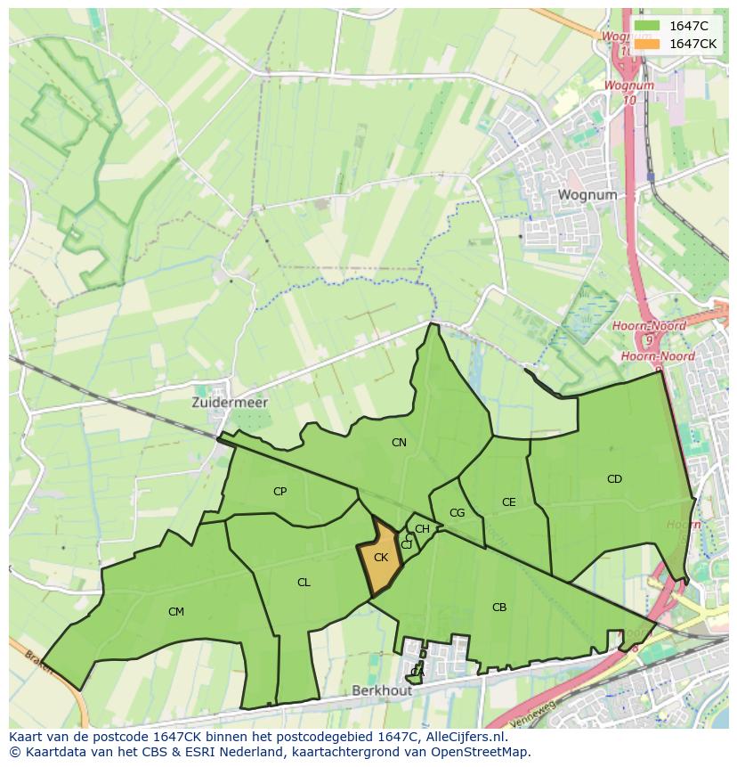 Afbeelding van het postcodegebied 1647 CK op de kaart.