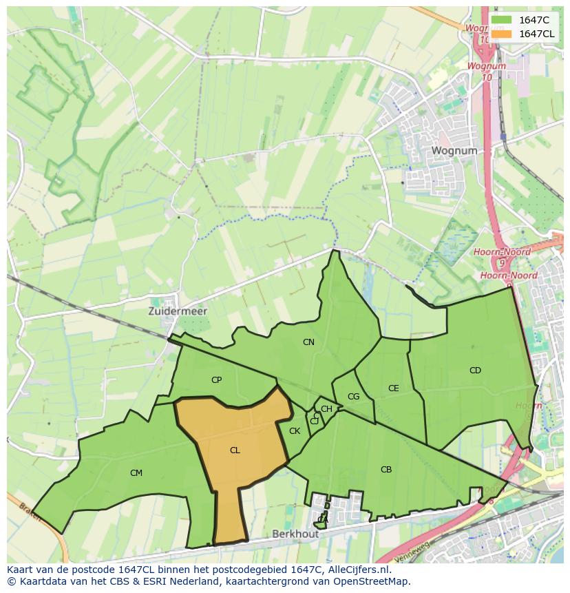 Afbeelding van het postcodegebied 1647 CL op de kaart.
