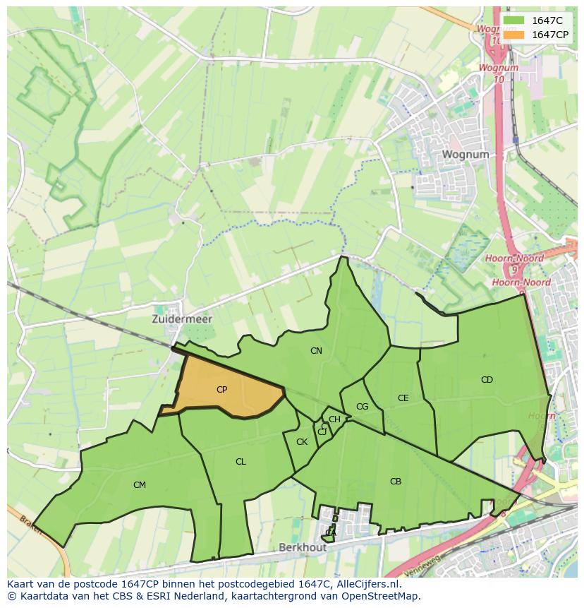 Afbeelding van het postcodegebied 1647 CP op de kaart.