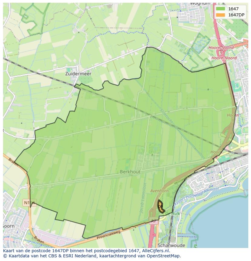 Afbeelding van het postcodegebied 1647 DP op de kaart.