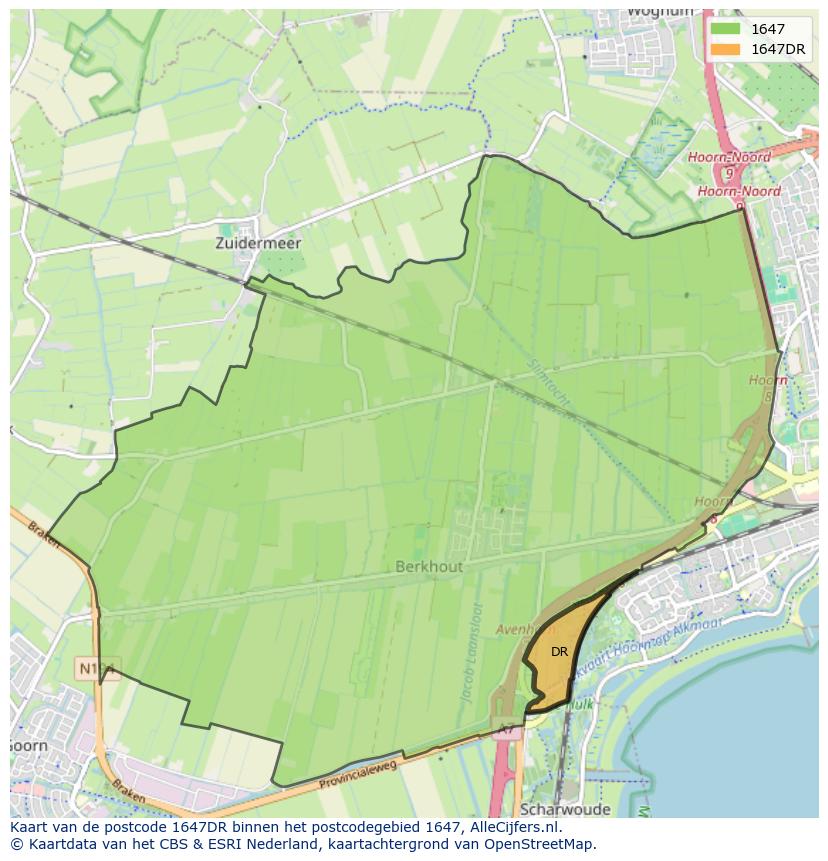 Afbeelding van het postcodegebied 1647 DR op de kaart.