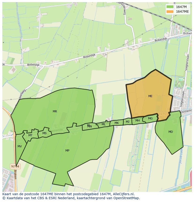 Afbeelding van het postcodegebied 1647 ME op de kaart.