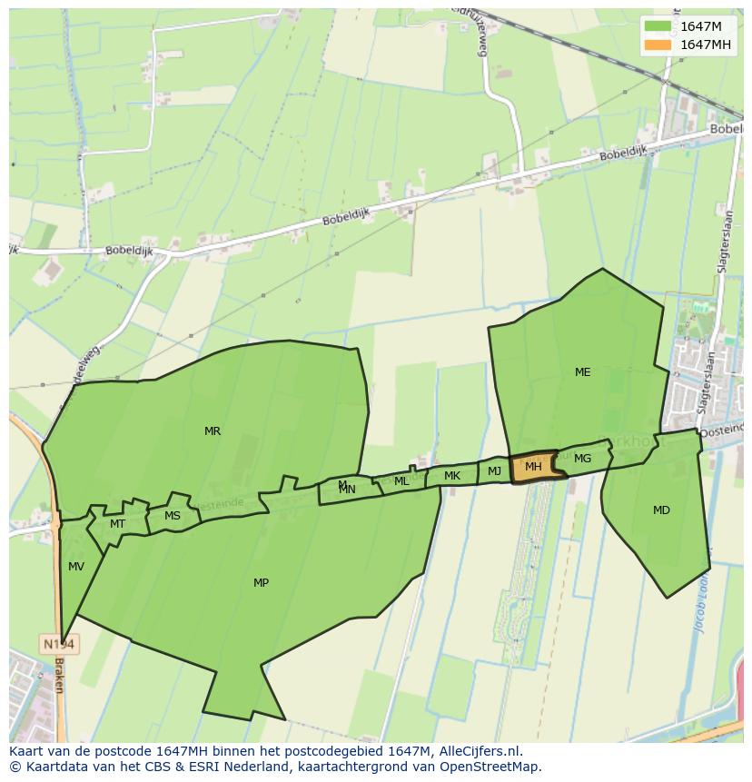Afbeelding van het postcodegebied 1647 MH op de kaart.