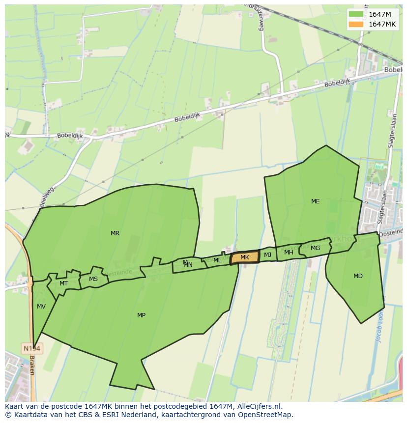 Afbeelding van het postcodegebied 1647 MK op de kaart.