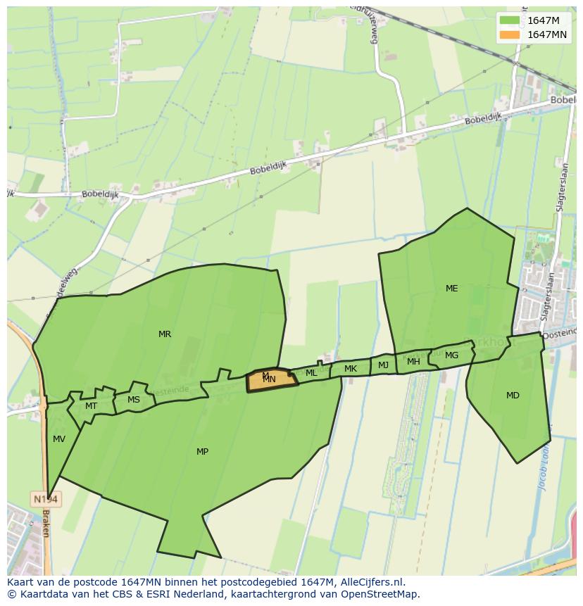 Afbeelding van het postcodegebied 1647 MN op de kaart.