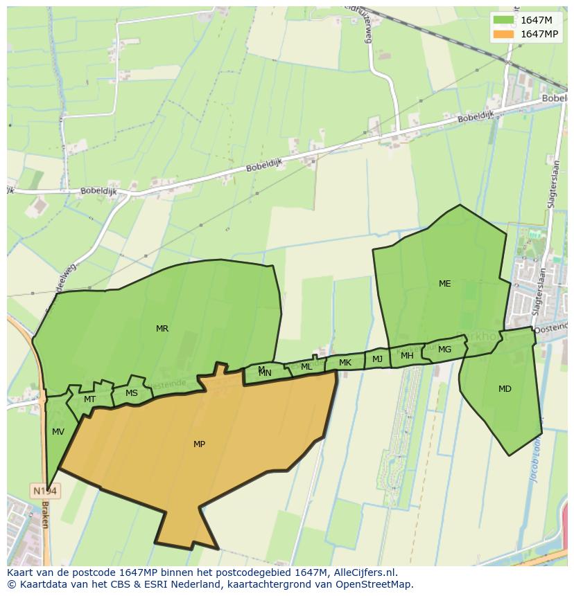 Afbeelding van het postcodegebied 1647 MP op de kaart.