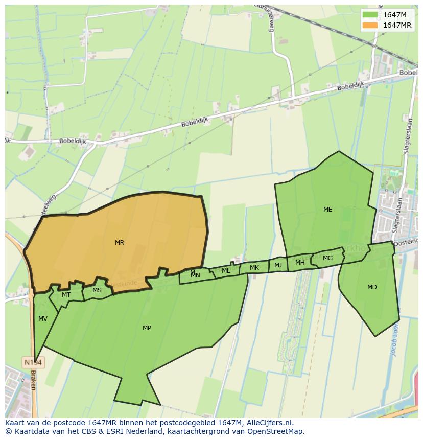 Afbeelding van het postcodegebied 1647 MR op de kaart.