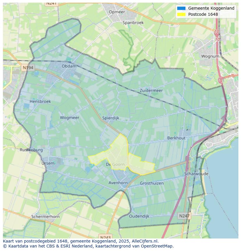 Afbeelding van het postcodegebied 1648 op de kaart.