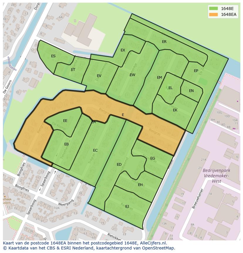 Afbeelding van het postcodegebied 1648 EA op de kaart.
