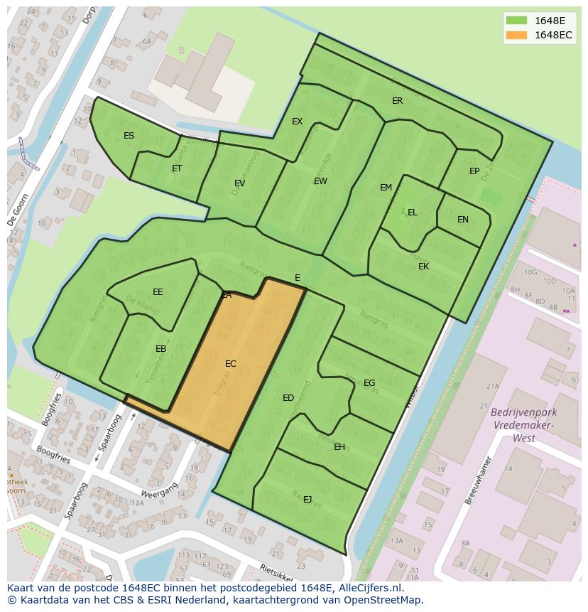 Afbeelding van het postcodegebied 1648 EC op de kaart.