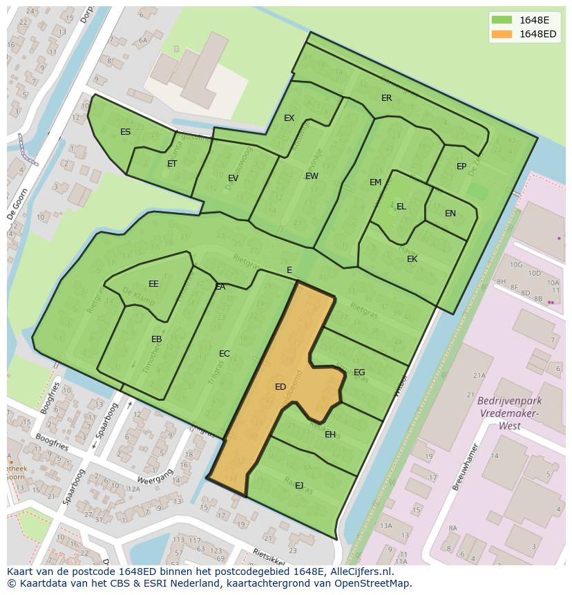 Afbeelding van het postcodegebied 1648 ED op de kaart.