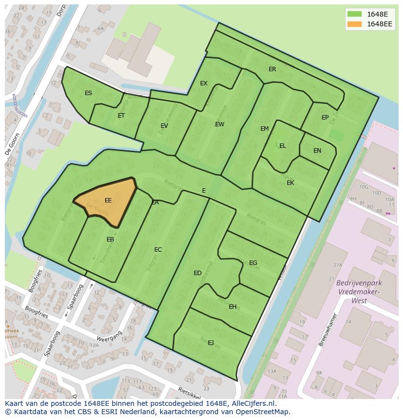 Afbeelding van het postcodegebied 1648 EE op de kaart.