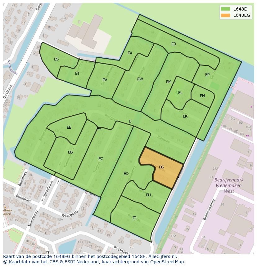 Afbeelding van het postcodegebied 1648 EG op de kaart.