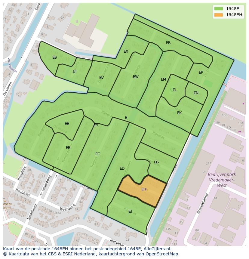 Afbeelding van het postcodegebied 1648 EH op de kaart.