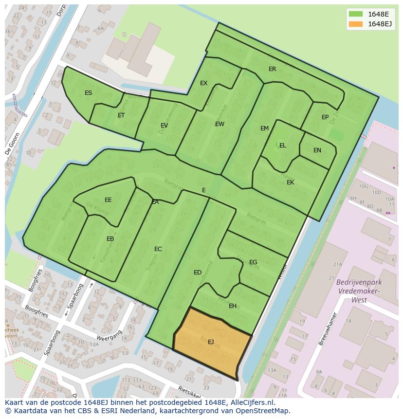 Afbeelding van het postcodegebied 1648 EJ op de kaart.