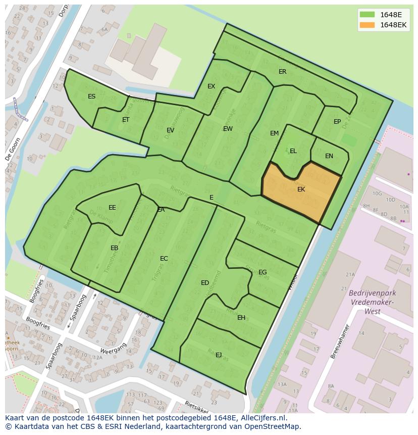 Afbeelding van het postcodegebied 1648 EK op de kaart.