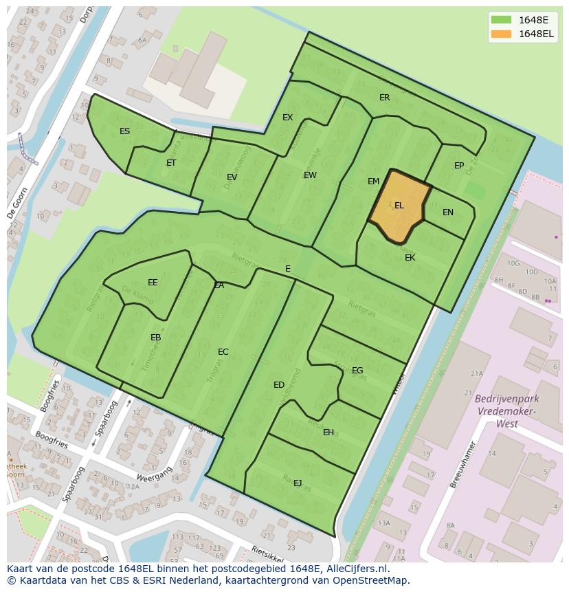 Afbeelding van het postcodegebied 1648 EL op de kaart.