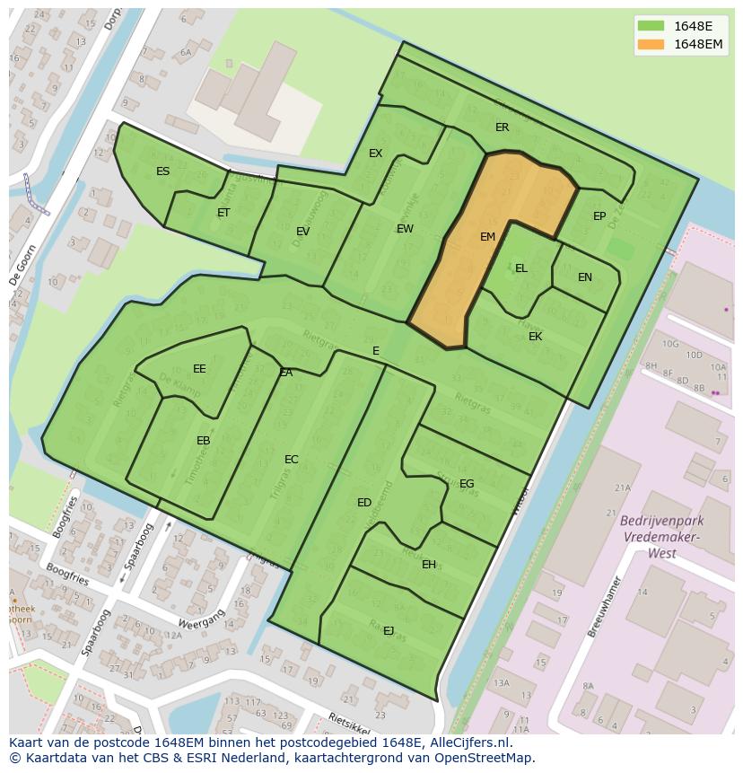 Afbeelding van het postcodegebied 1648 EM op de kaart.