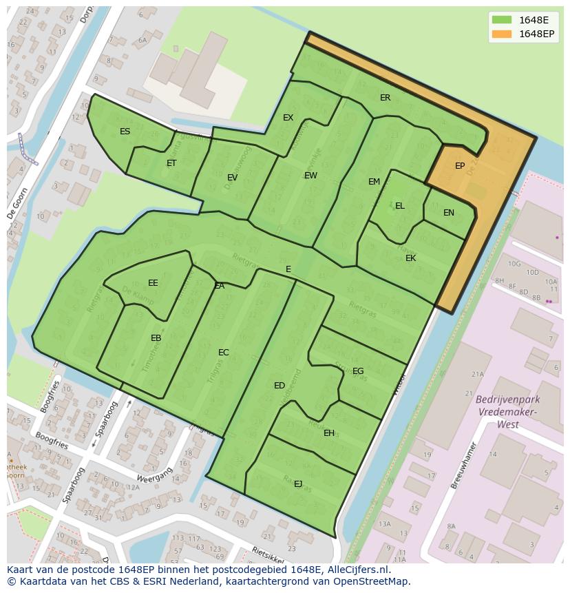 Afbeelding van het postcodegebied 1648 EP op de kaart.