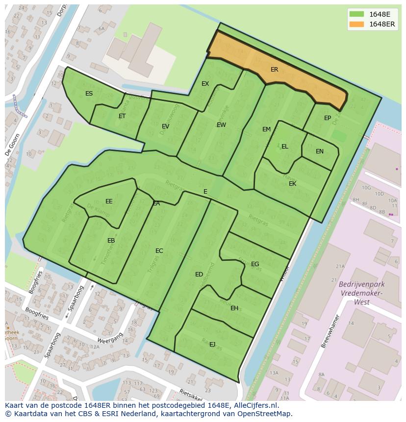 Afbeelding van het postcodegebied 1648 ER op de kaart.