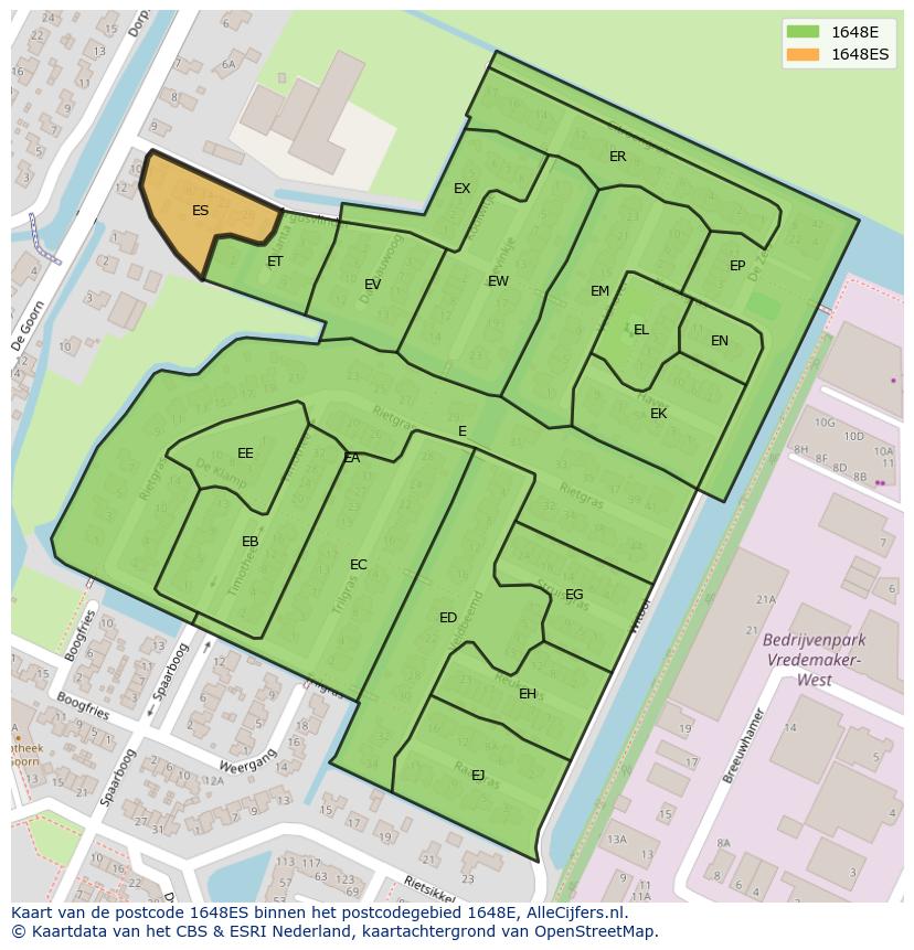 Afbeelding van het postcodegebied 1648 ES op de kaart.