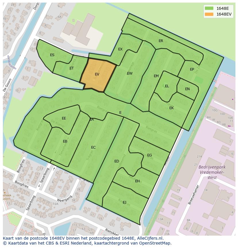 Afbeelding van het postcodegebied 1648 EV op de kaart.
