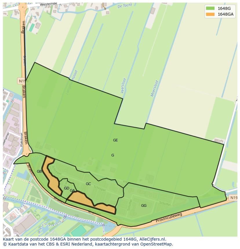 Afbeelding van het postcodegebied 1648 GA op de kaart.