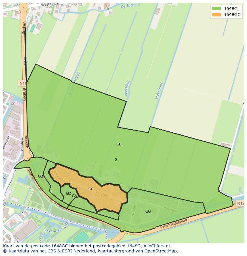 Afbeelding van het postcodegebied 1648 GC op de kaart.