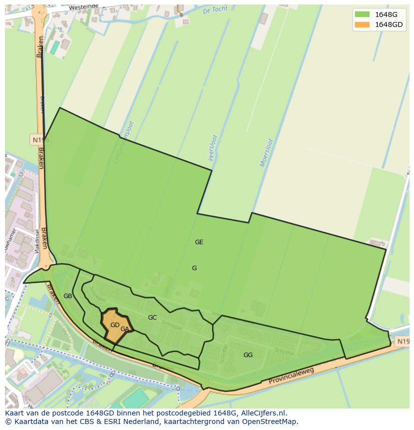 Afbeelding van het postcodegebied 1648 GD op de kaart.