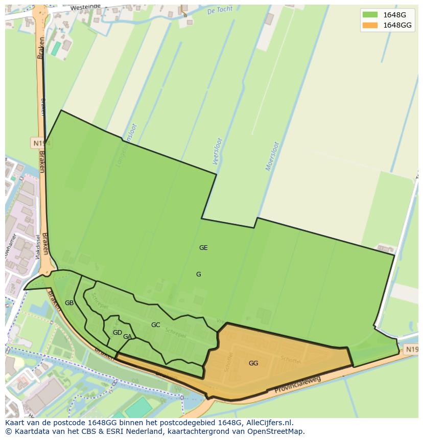 Afbeelding van het postcodegebied 1648 GG op de kaart.