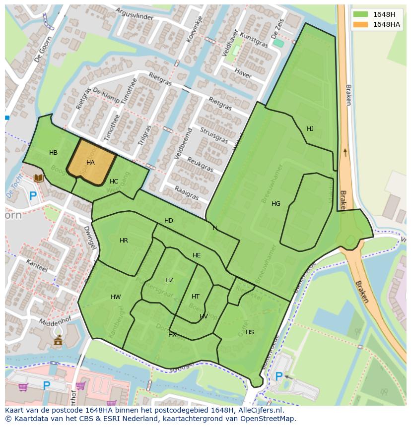Afbeelding van het postcodegebied 1648 HA op de kaart.