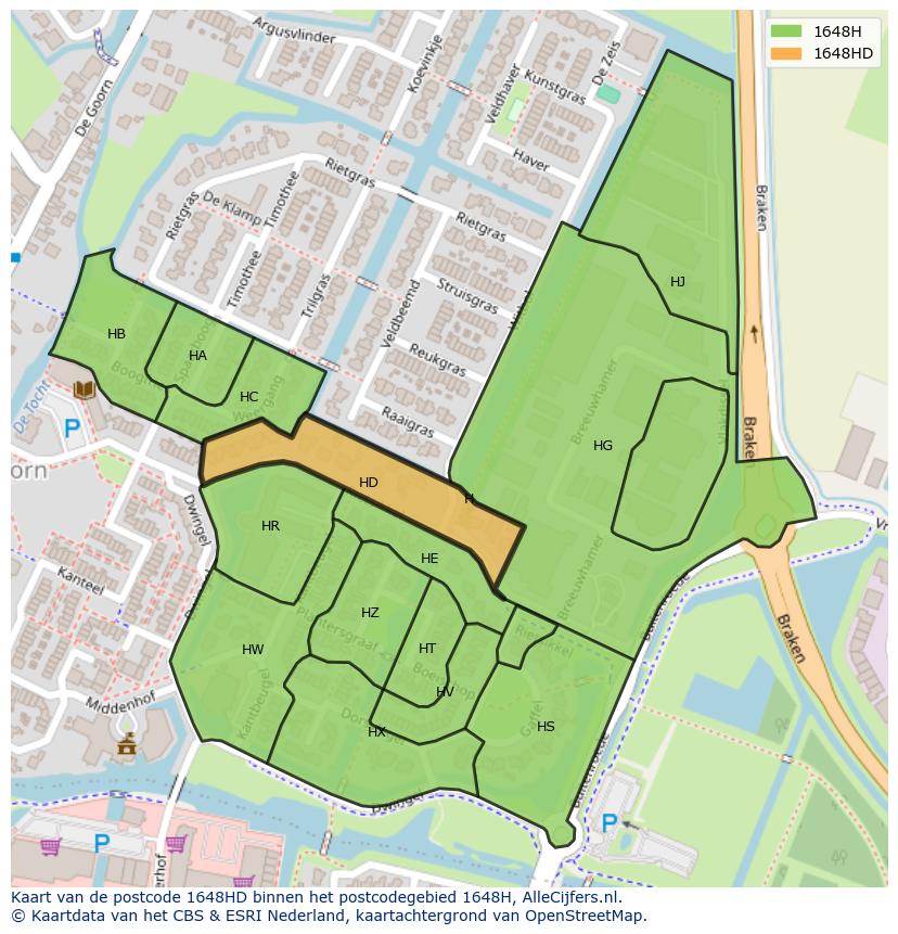 Afbeelding van het postcodegebied 1648 HD op de kaart.
