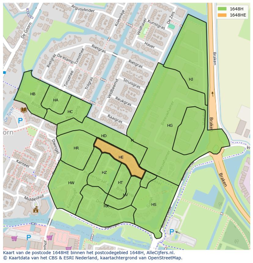 Afbeelding van het postcodegebied 1648 HE op de kaart.