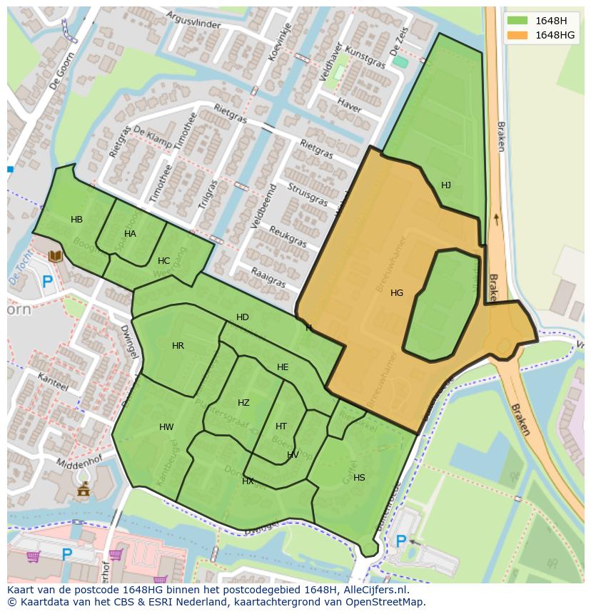 Afbeelding van het postcodegebied 1648 HG op de kaart.