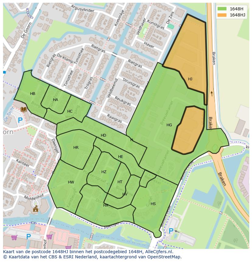 Afbeelding van het postcodegebied 1648 HJ op de kaart.