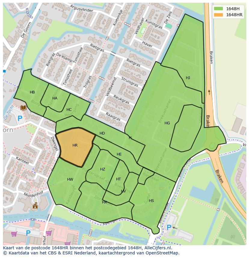 Afbeelding van het postcodegebied 1648 HR op de kaart.