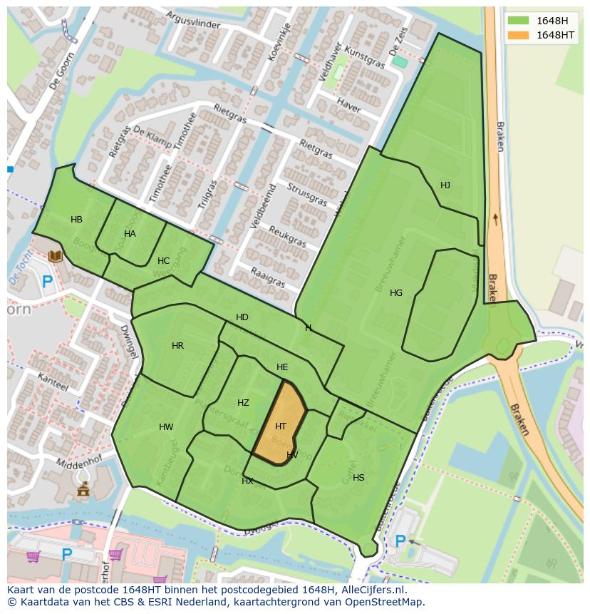 Afbeelding van het postcodegebied 1648 HT op de kaart.