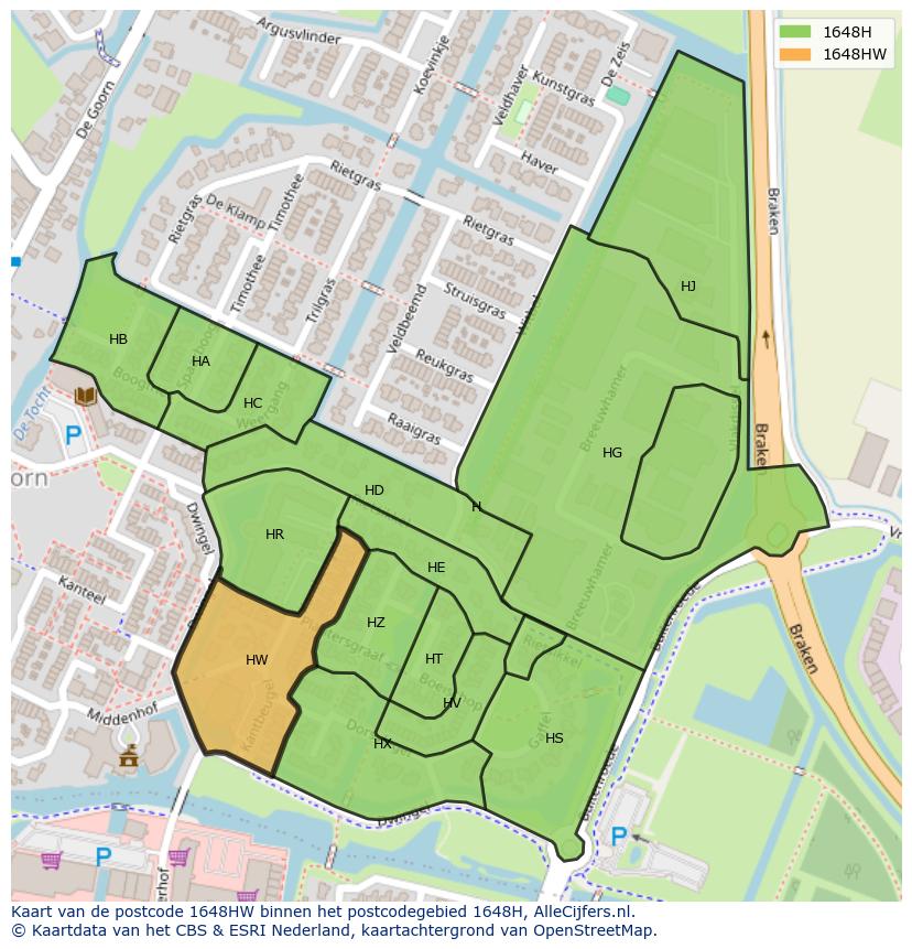 Afbeelding van het postcodegebied 1648 HW op de kaart.