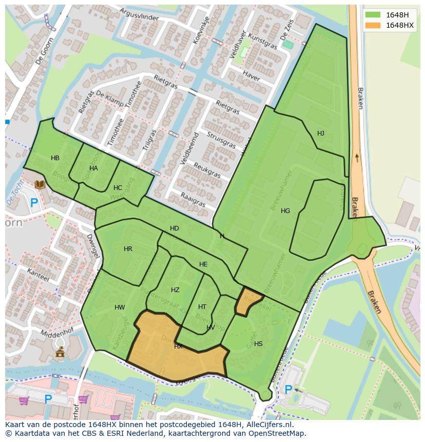 Afbeelding van het postcodegebied 1648 HX op de kaart.