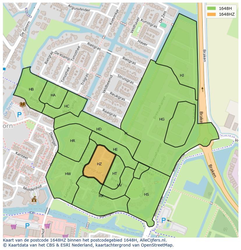 Afbeelding van het postcodegebied 1648 HZ op de kaart.