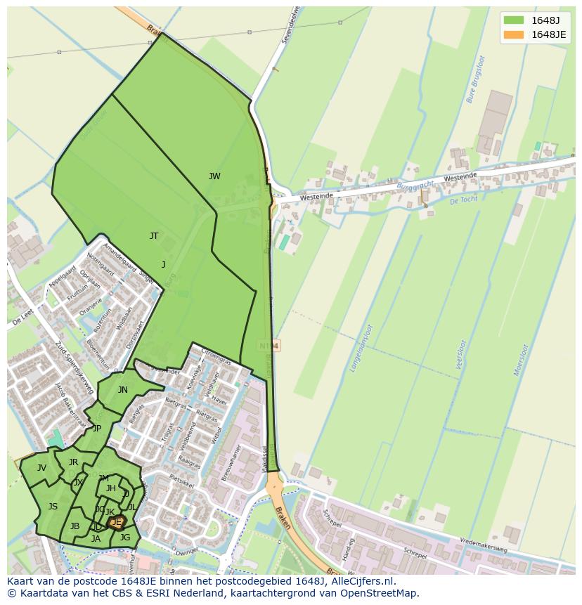 Afbeelding van het postcodegebied 1648 JE op de kaart.