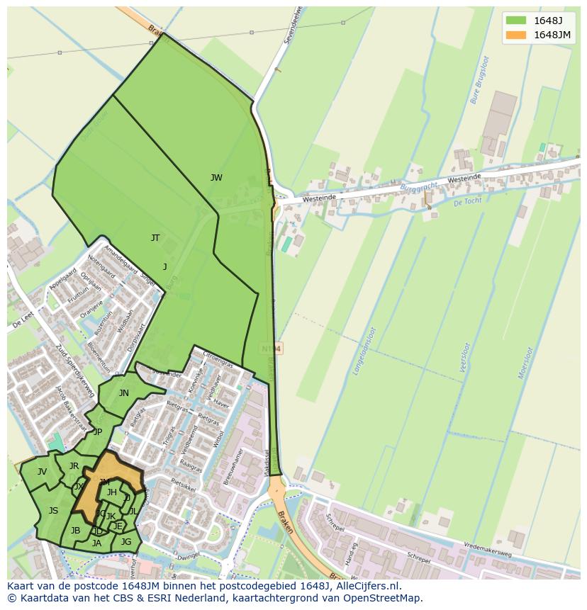 Afbeelding van het postcodegebied 1648 JM op de kaart.