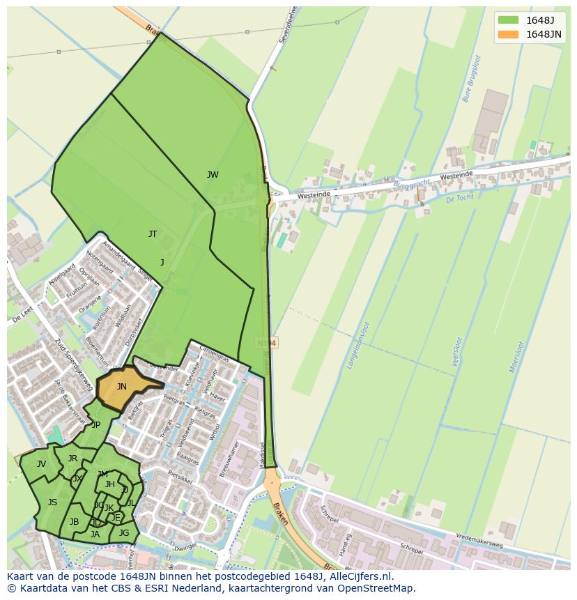Afbeelding van het postcodegebied 1648 JN op de kaart.