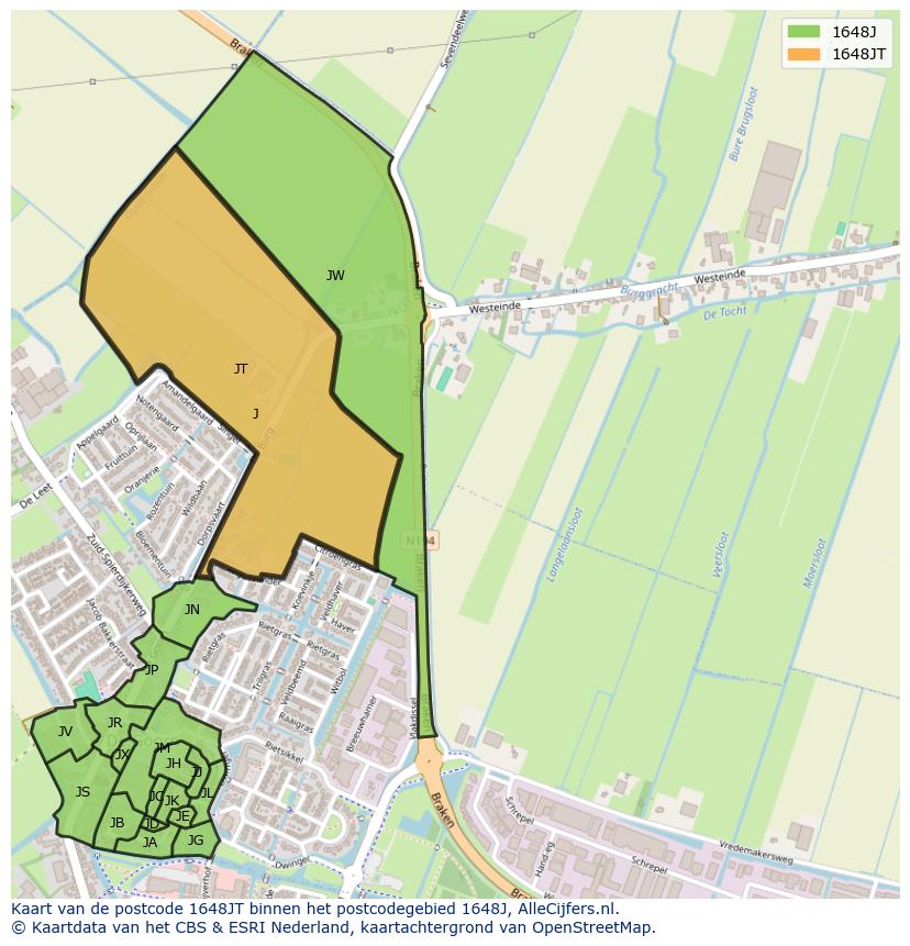 Afbeelding van het postcodegebied 1648 JT op de kaart.
