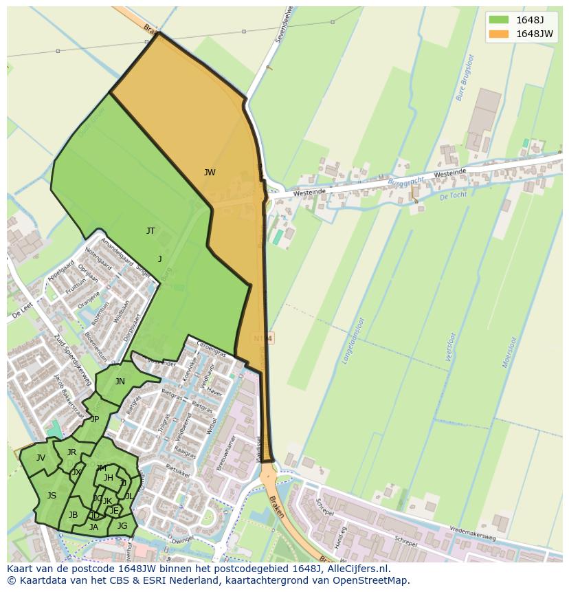 Afbeelding van het postcodegebied 1648 JW op de kaart.