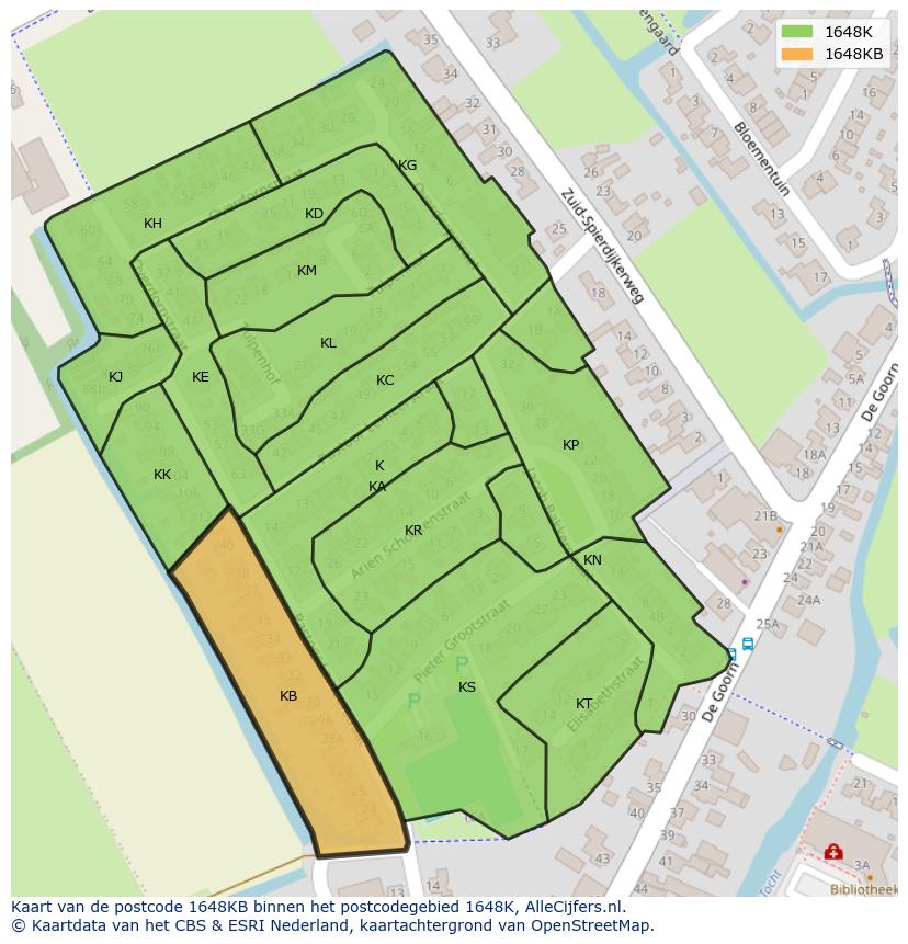 Afbeelding van het postcodegebied 1648 KB op de kaart.