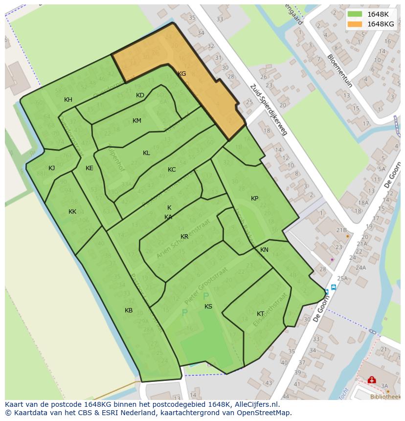 Afbeelding van het postcodegebied 1648 KG op de kaart.