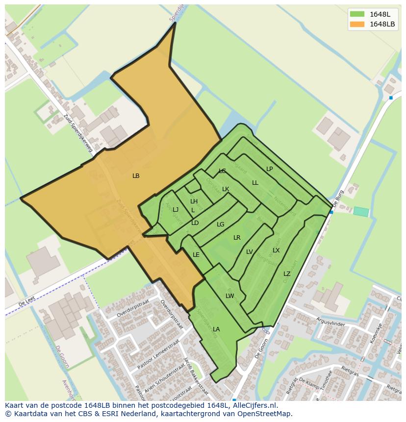 Afbeelding van het postcodegebied 1648 LB op de kaart.